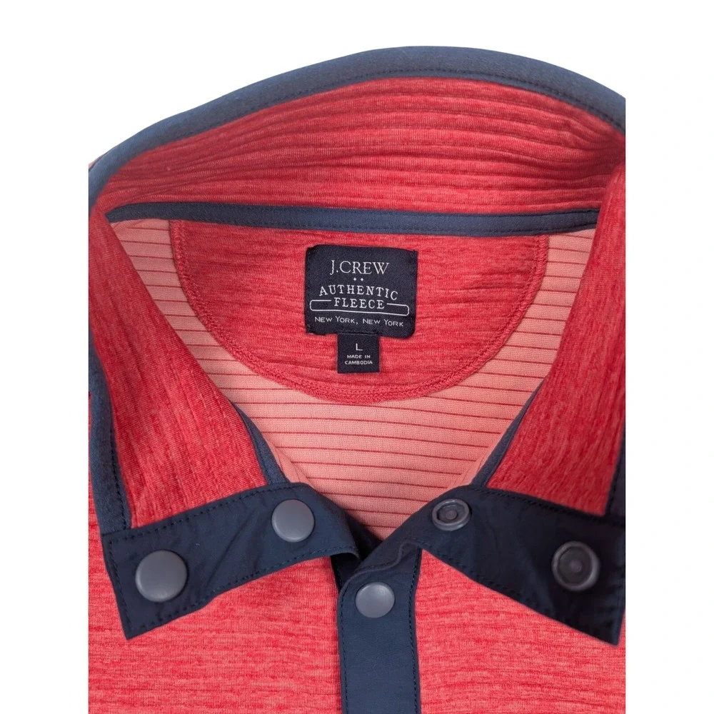 J. Crew Authentic Fleece Red Pink‎ 1/4 Button Pullover Sweater Men's Size Large